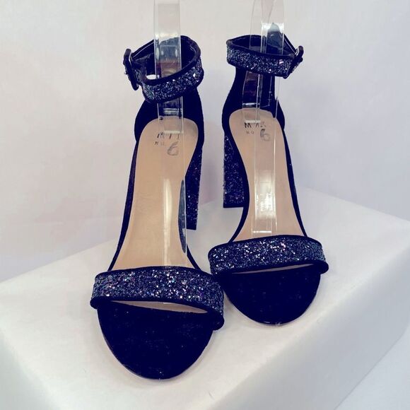 BLUE GLITTER ANKLE STRAP OPEN TOE 4” HEEL SANDAL SIZE 8.5 MIX NO. 6 - Picture 4 of 12